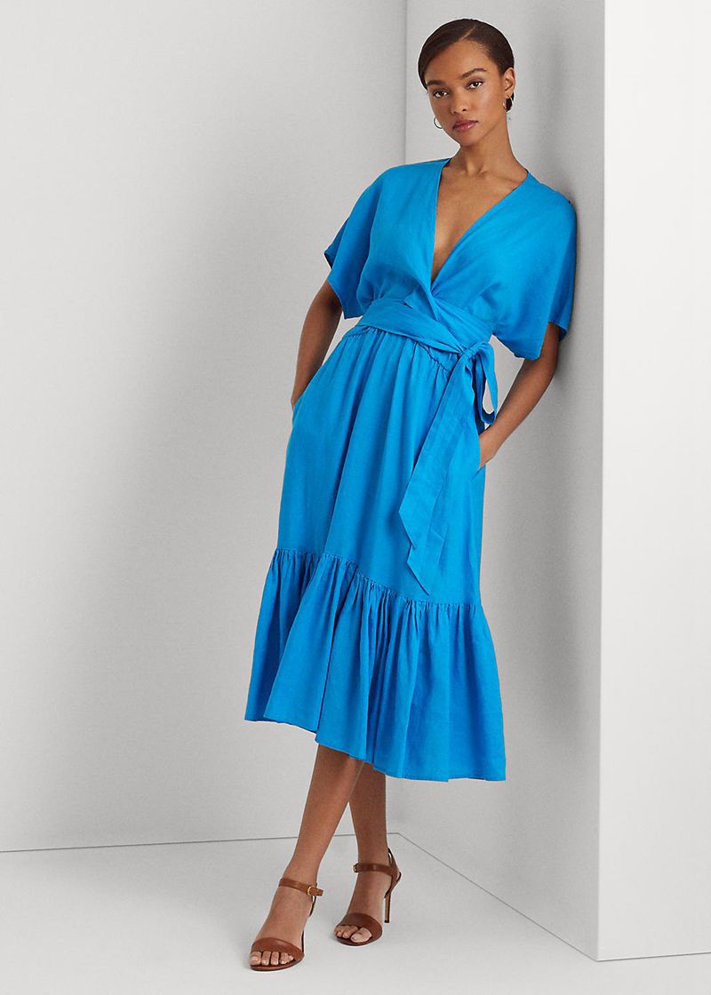 Vestidos Lauren Mujer Belted Linen Wrap-Style Chile Azules BFOMR-8453